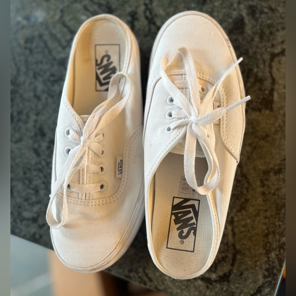 Womens Size 7.5 Vans Mules White